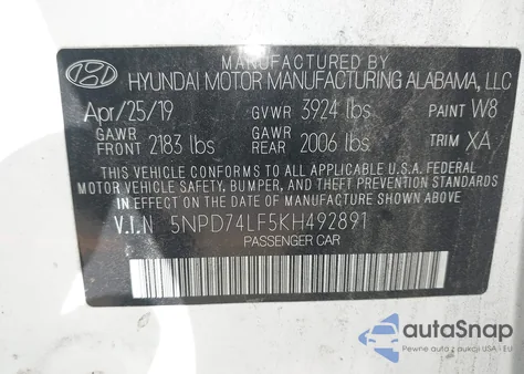 2019 Hyundai Elantra Se z USA, uszkodzony, nr VIN 5NPD74LF5KH492891